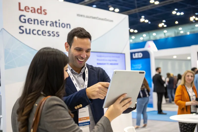 Exhibitor engaging with potential client