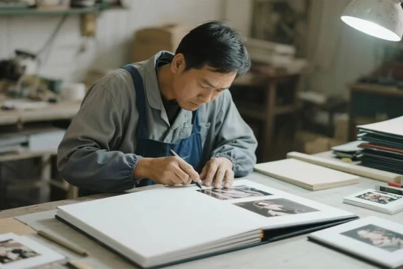 Close-up of a matted photo album page corner