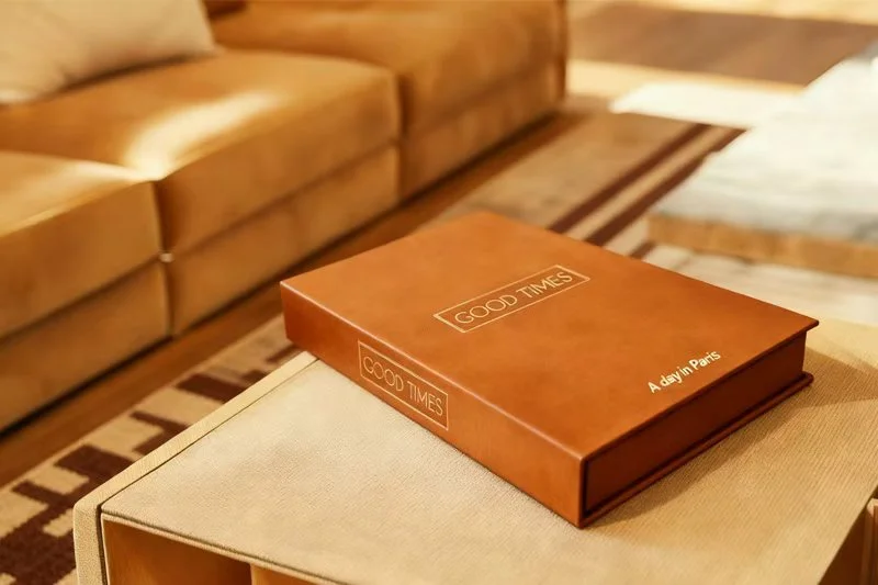 Stylish coffee table album on a modern living room table