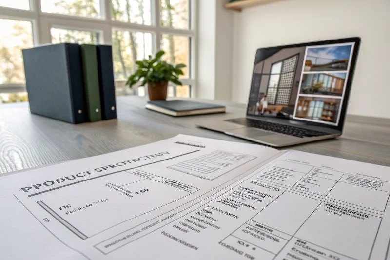 A detailed product specification sheet for a photo album