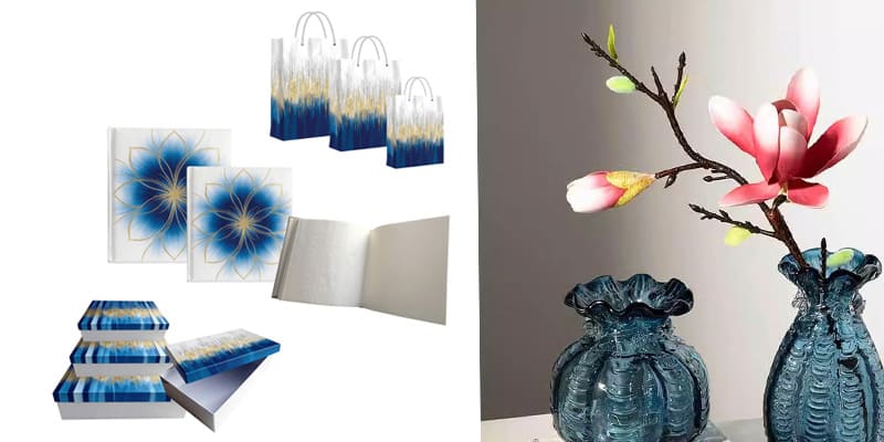 Skyblue floral design Gift Package box and bag